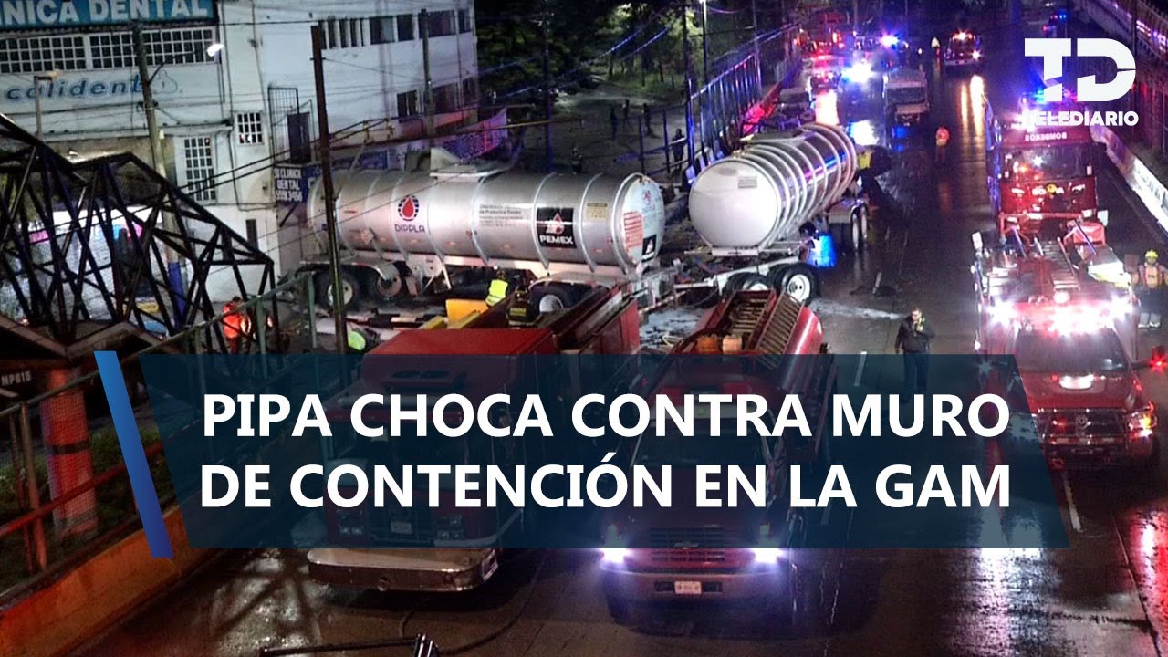 Pipa de combustible choca contra muro de contenci&oacute;n cerca del Metro Arag&oacute;n