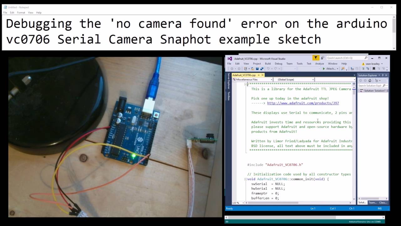 Debugging the 'no camera found' error on the arduino vc0706 Serial Camera Snaphot example sketch