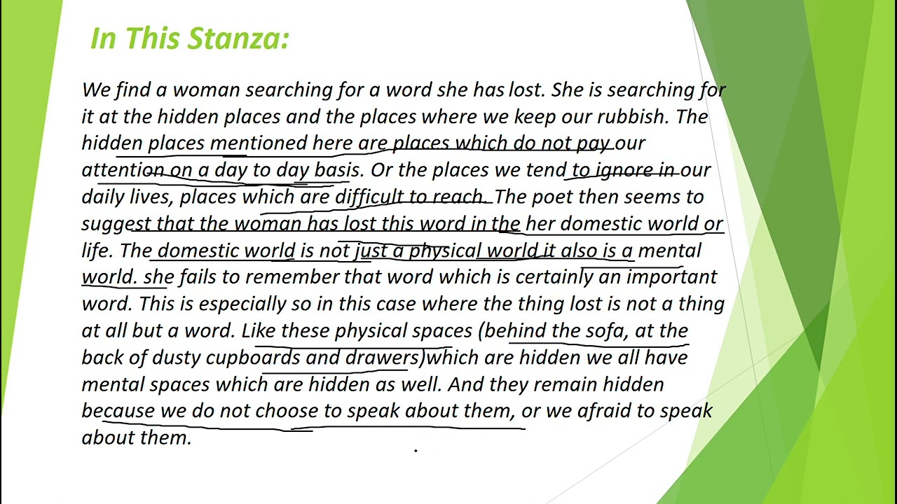 Unit-1:(In the Domestic Sphere)1A:The Lost Word (Esther Morgan)-Stanza-1