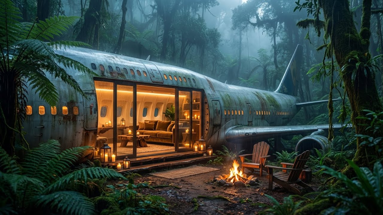 Transforming an Abandoned Airplane into a Luxury Jungle Living Room | 15-Minute ASMR Experience