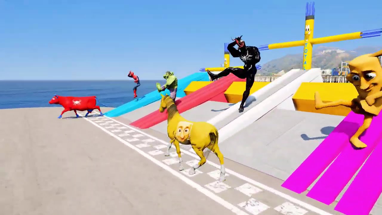 GTA V Cow Hero Joins Spider Legend to Stop Mutant Venom Bridge in an Impossible Challenge Gameplay