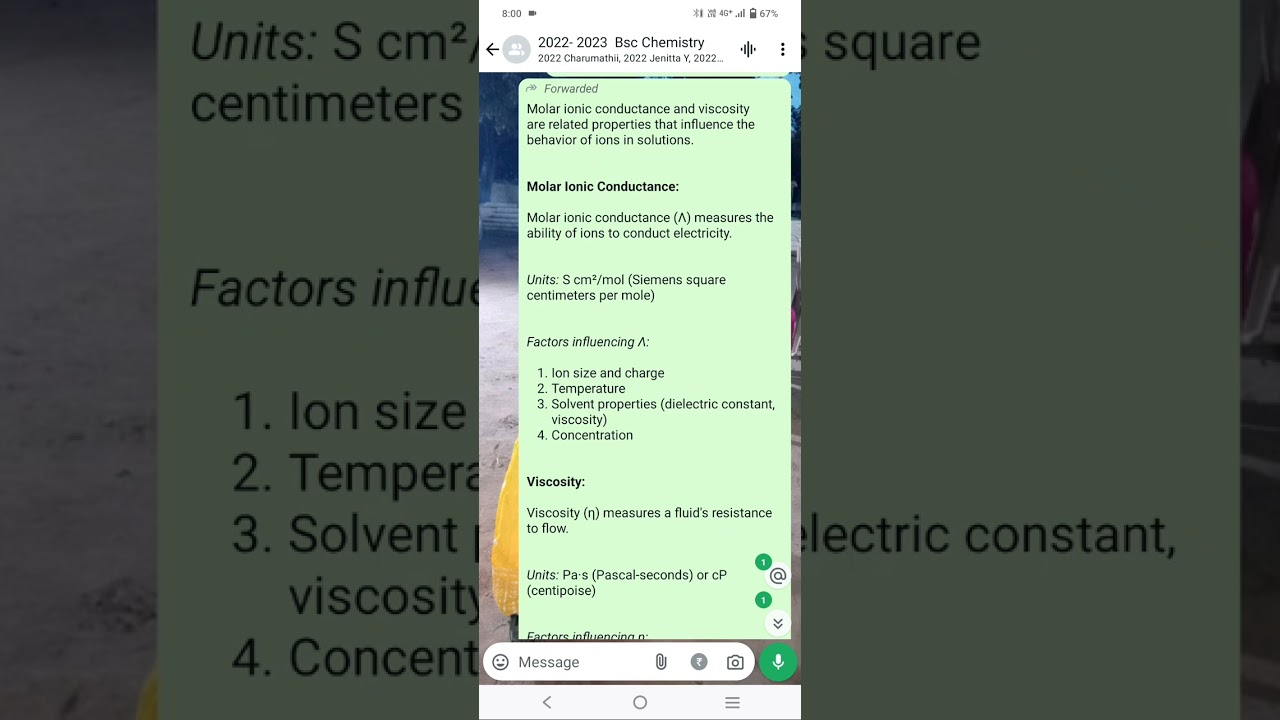 Ionic conductance - mobility, molar ionic conductance -viscosity - diffusion and ionic conductance