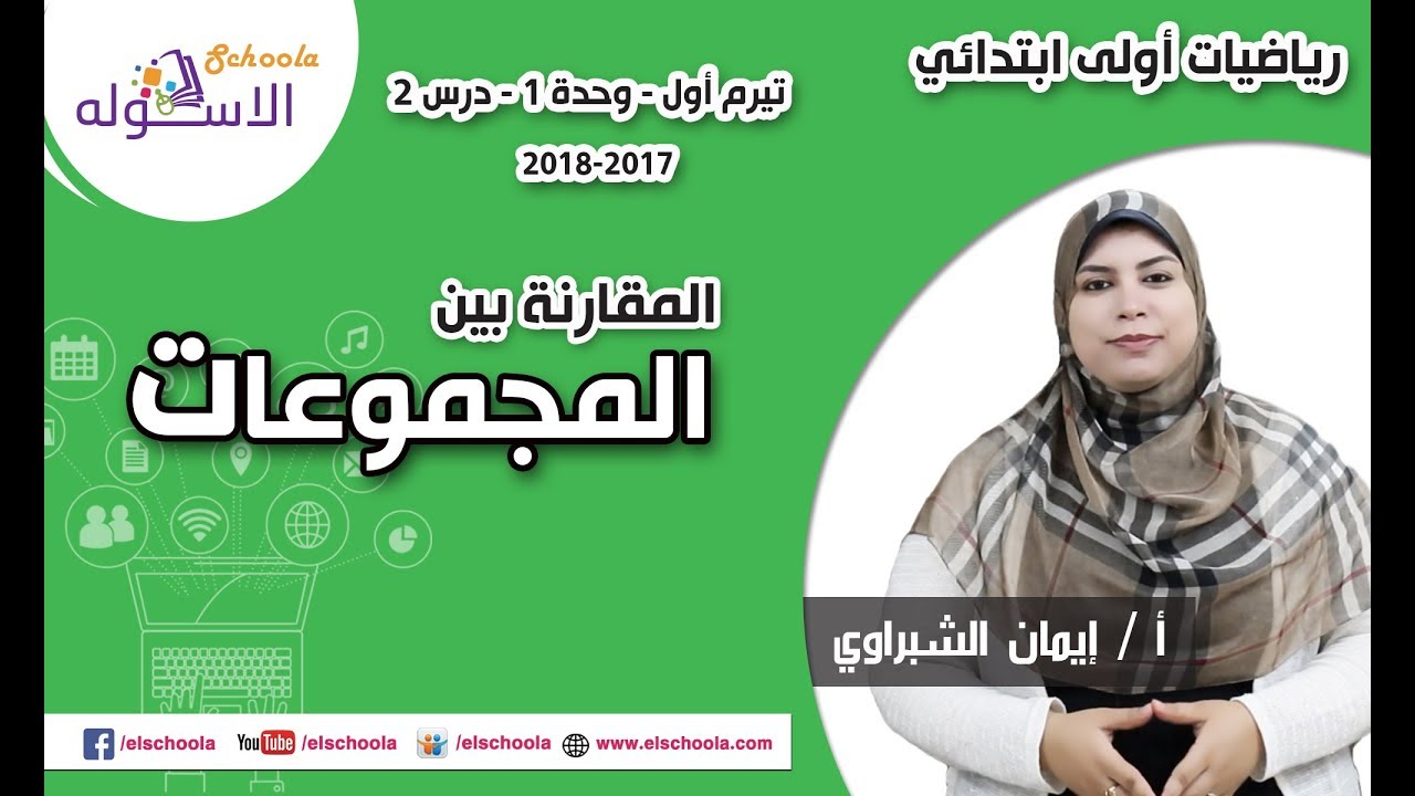 رياضيات أولى ابتدائي 2018 | المقارنة بين المجموعات | تيرم1 - وح1 - د2 | الاسكوله