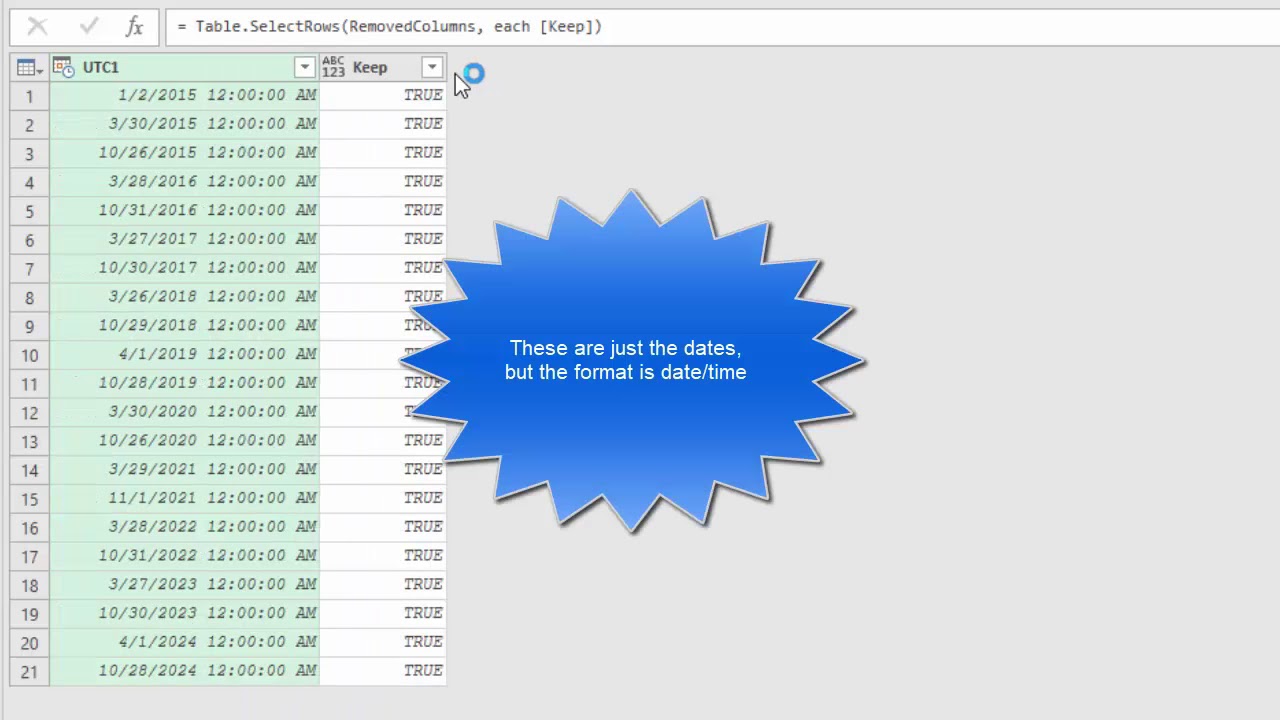 Power Query - Creating a table with clock switches in the local Windows time zone