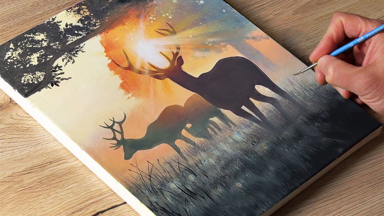 Painting deers in the forest / Acrylic Painting / Vadym art