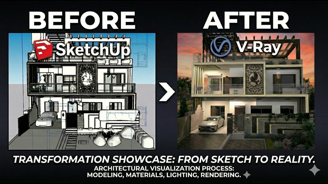 SketchUp: Understand Lighting & Texture Apply On Beautiful House Modell🏠🔥Watch & Learn