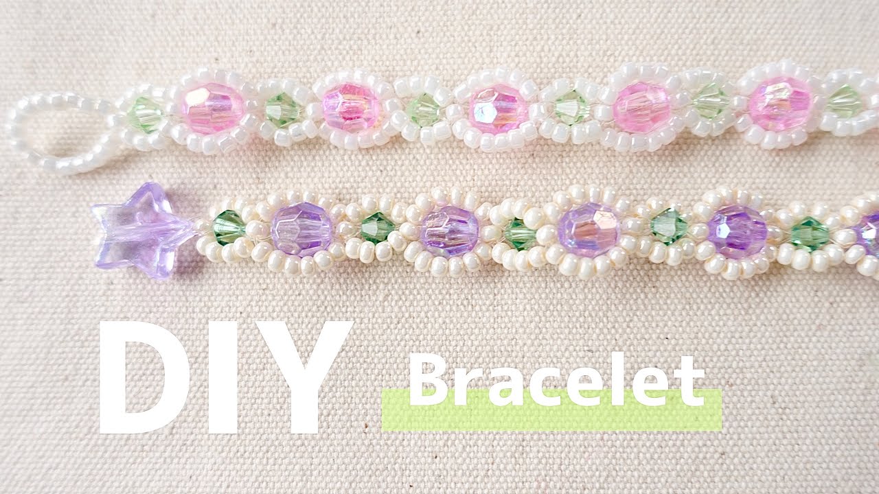 星の留め具のブレスレット 作り方♪ビーズ/ハンドメイドアクセサリー/簡単/DIY/金具なし／テグス編み How to make simple beading bracelet|tutorial