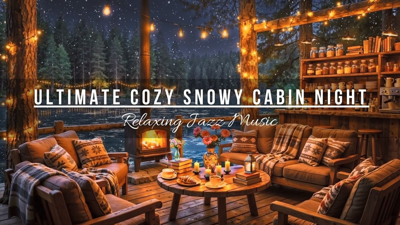 Ultimate Cozy Snowy Cabin Night 🔥 Lake & Fireplace Ambience | Instrumental Music to Relax, Study