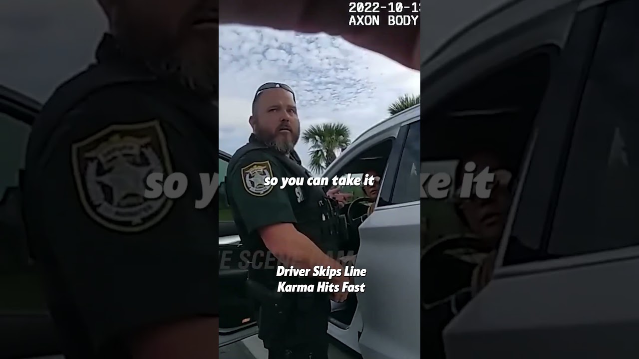 Entitled Driver Skips the Line and Gets Instant Karma part 2. Full clip on: Crime Scene Cam