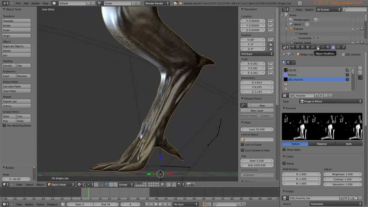 Blender 2.63 tips. How to create sinews and muscules with leg angle dependecy (ENG)