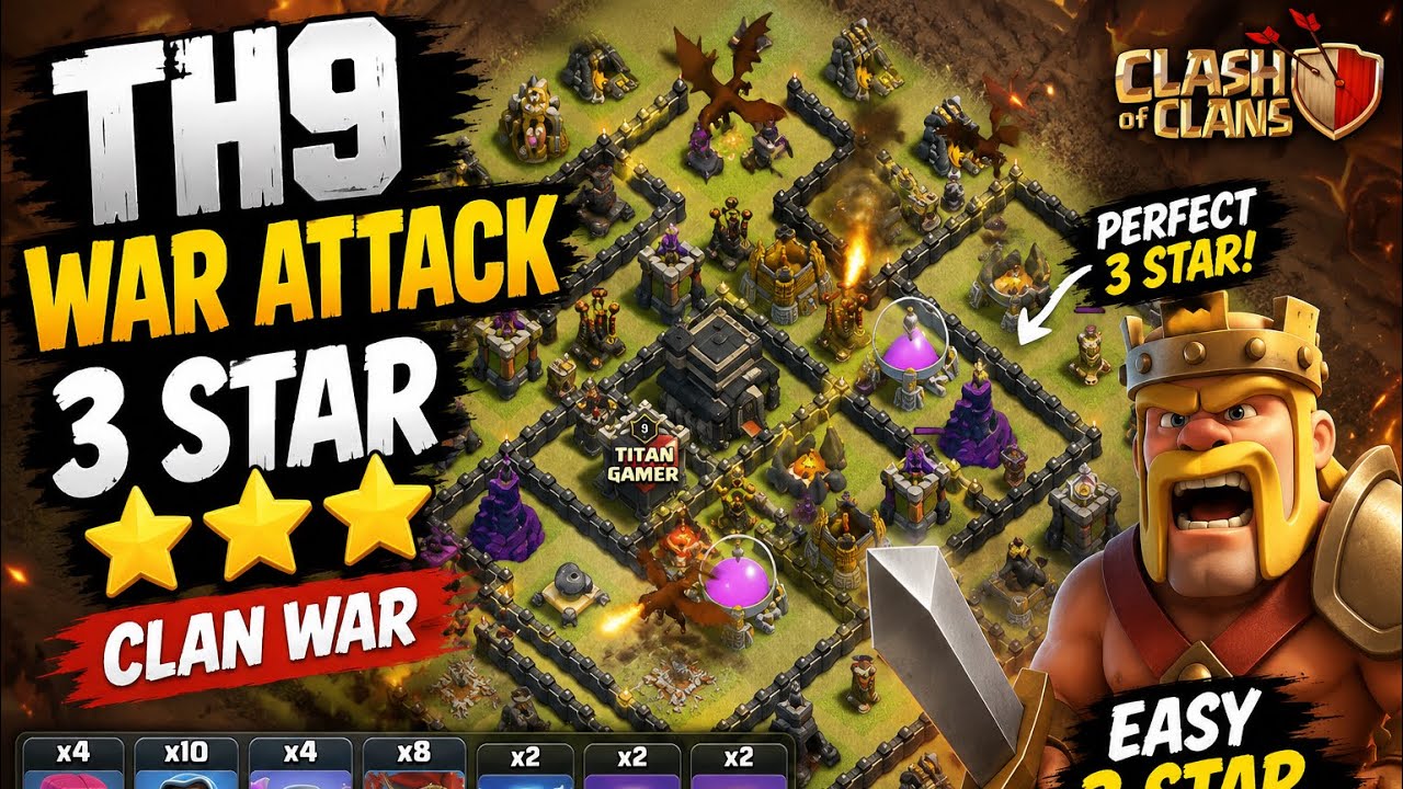 TH9 War Attack 💥 Easy 3 Star ⭐ | Clash of Clans Clan War | COC 2026