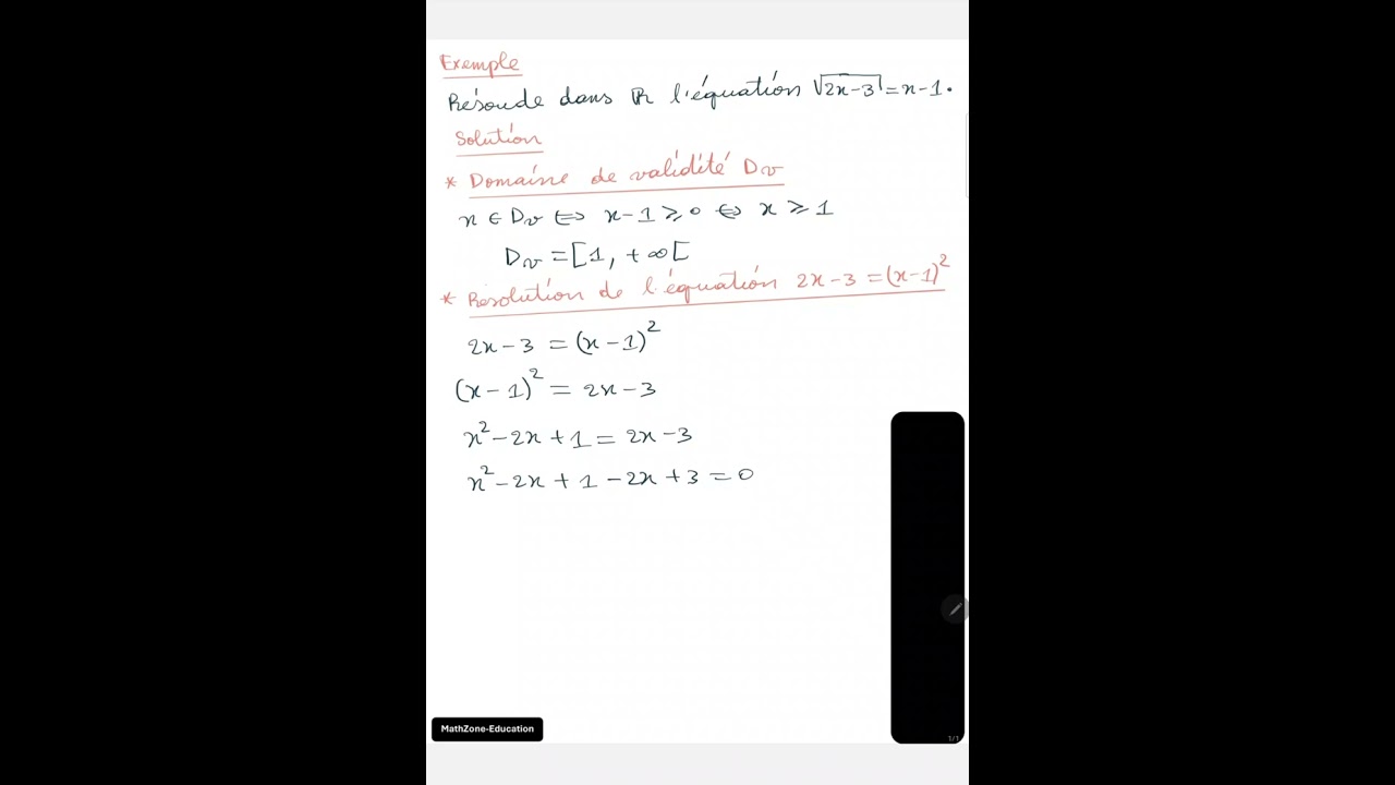 &Eacute;quation irrationnelle-exemple 