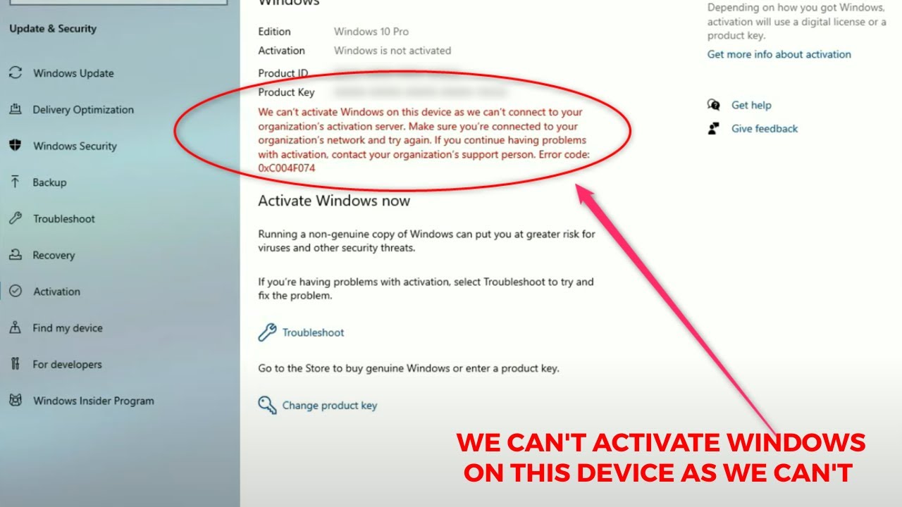 FIX : We can't activate windows on this device as we can't connect to your organization activation