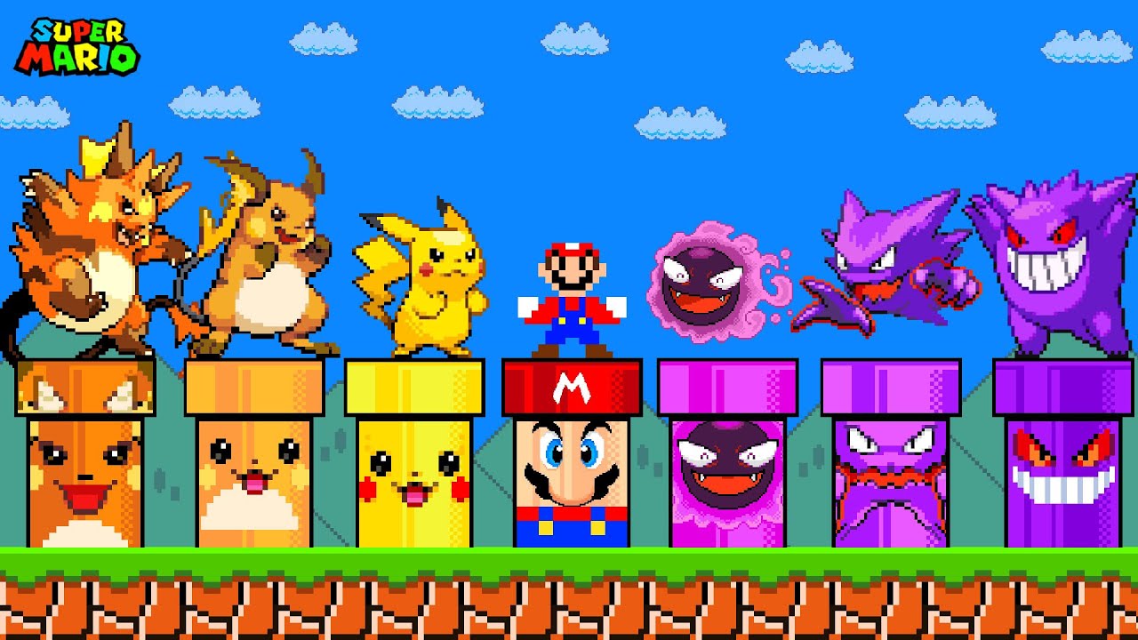 Super Mario Bros. BUT Mario had Custom Pipes of EVOLUTION Pokemon Type