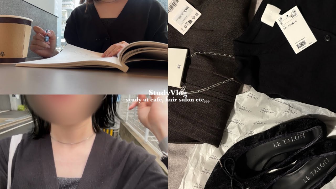 ENG ) 雨の日にカフェで資格勉強ブイログ📷🌧️,美容院💇🏻‍♀️🩶,秋服購入品紹介🍂,勉強vlog🍨