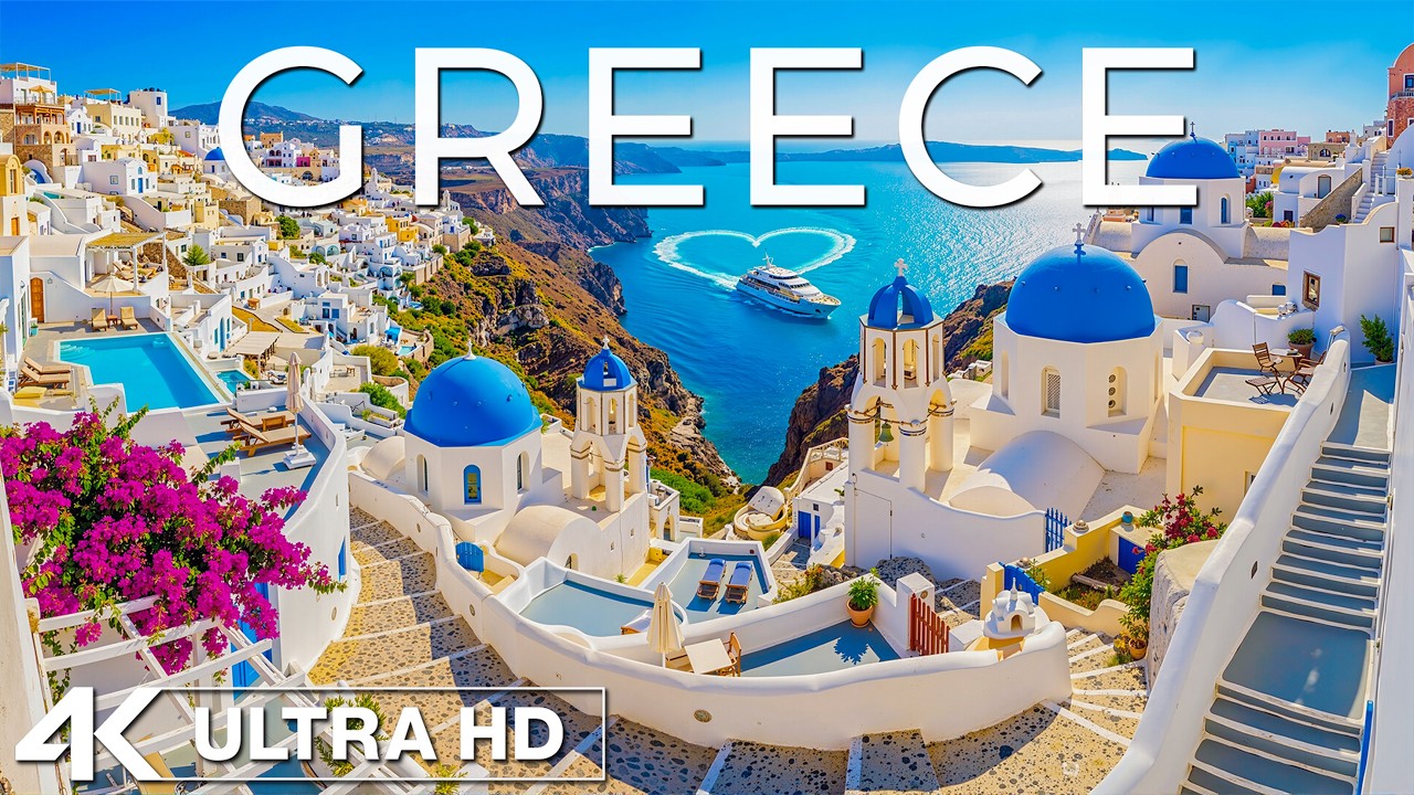 [4K] Греция 🇬🇷 Островной рай | Скалы Санторини, Голубые купола и красота Эгейского моря
