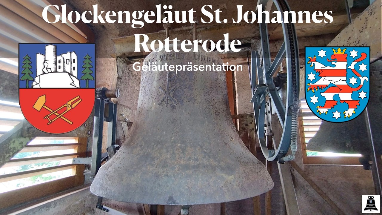 Rotterode (D), Die Glocken der ev. Kirche St. Johannes, Geläutepräsentation (Turmaufnahme)