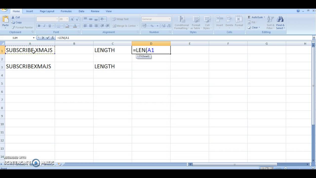 LEN function Excel to count number of characters in a string