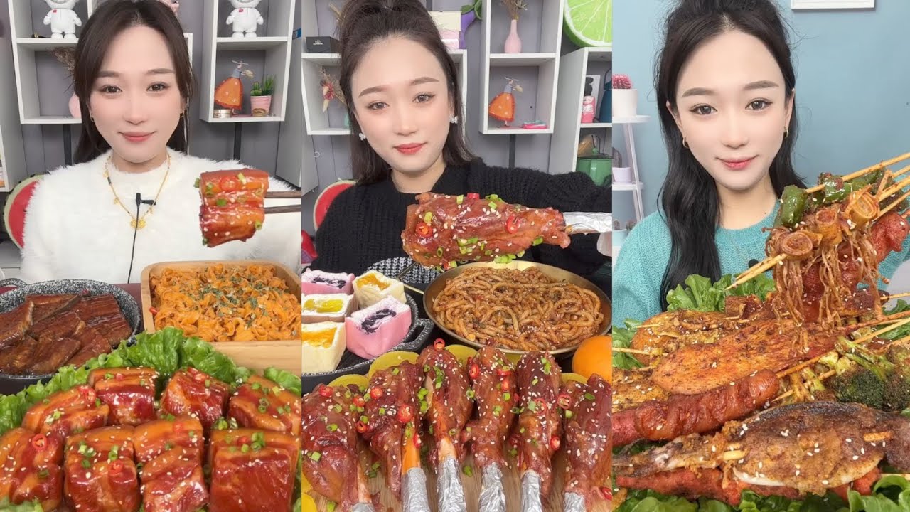 Eating Lamb Intestine, Spicy Pork Belly, Braised Pork Belly Is Delicious 😋#mukbang #eating #food