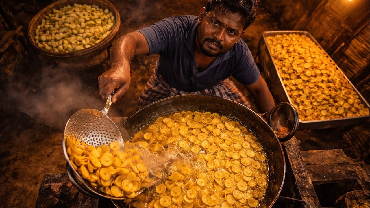Kerala Style Banana Chips Making | Traditional Frying Process