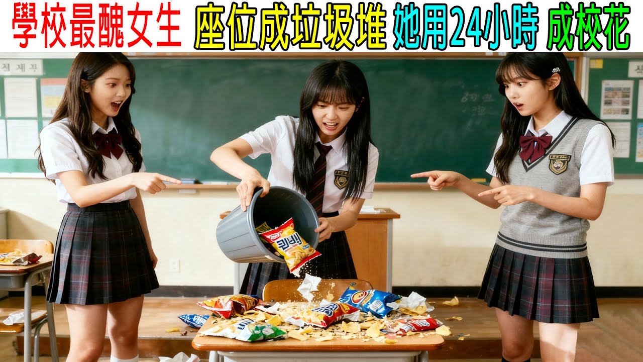 學校最醜女生，座位成垃圾堆，她用24小時，成爲校花！成爲學校大佬