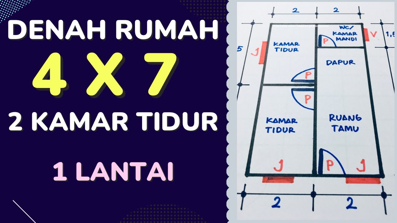 Denah Rumah 4x7 Meter 2 Kamar Tidur 1 Lantai