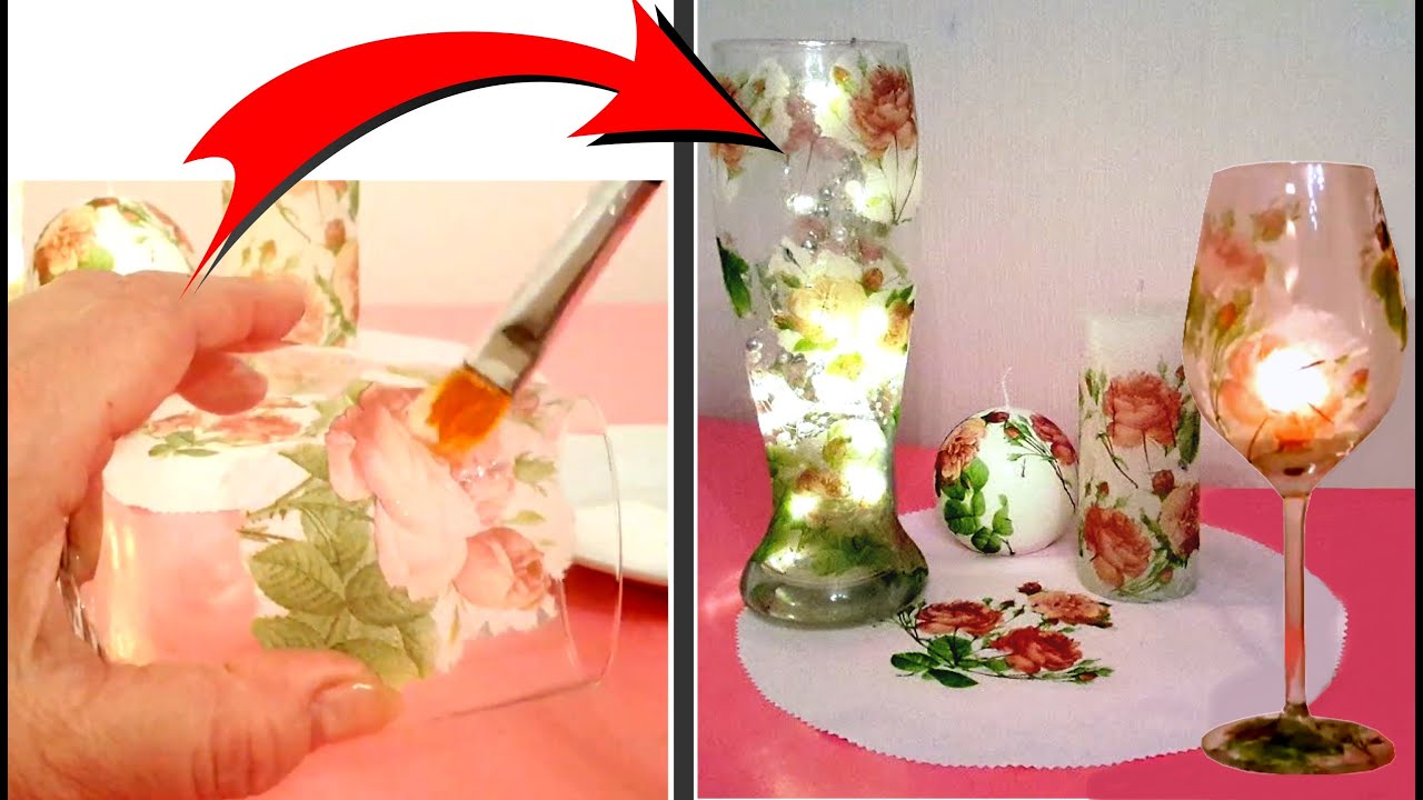 Decoupage en Vasos de Vidrio | C&oacute;mo Decorar Vasos | Luminarias Decorativas Tutorial