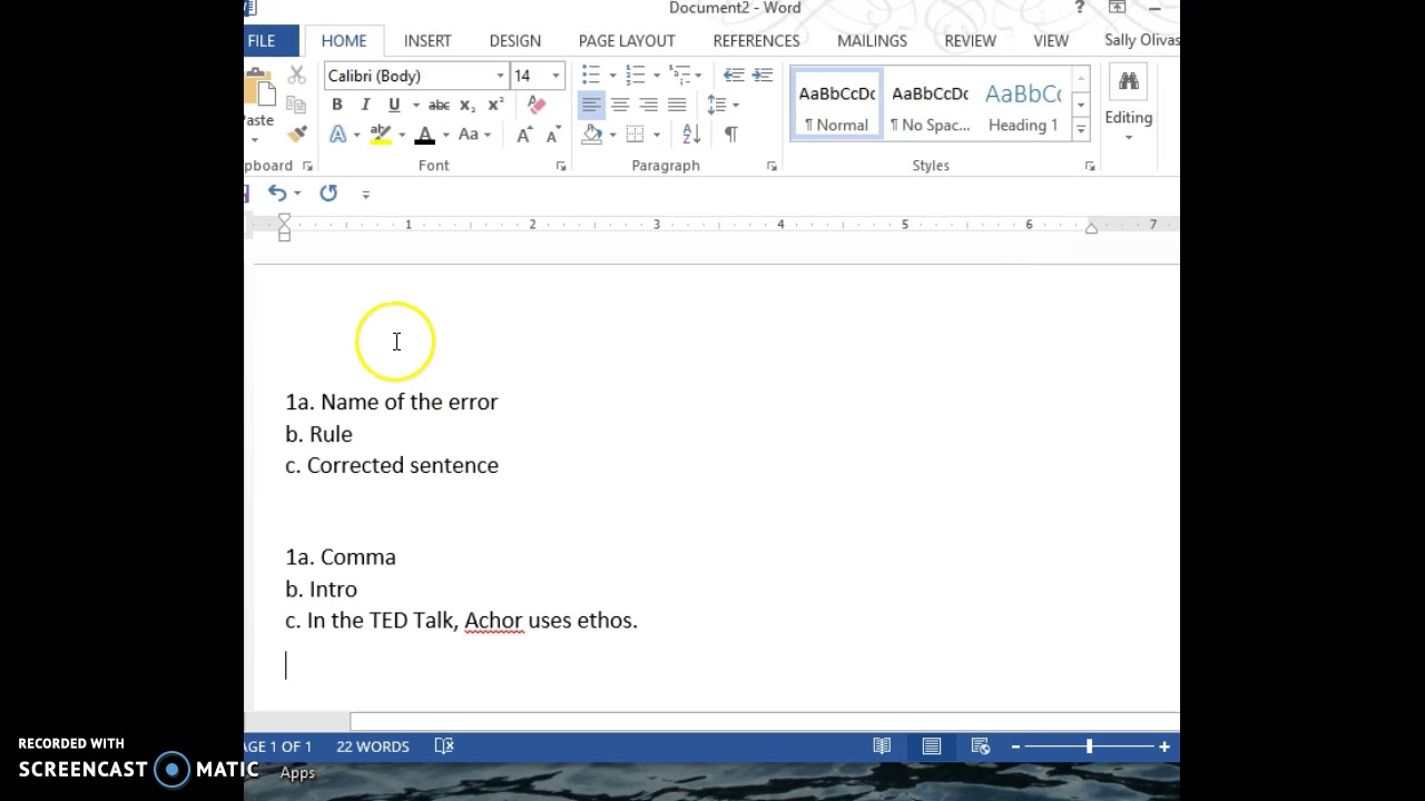 Correction Sheet