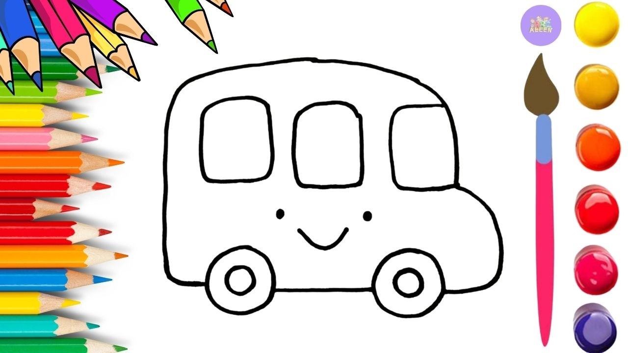 How To Draw cute Bus Drawing, Painting & Coloring For Kids and Toddlers_🌈🎨