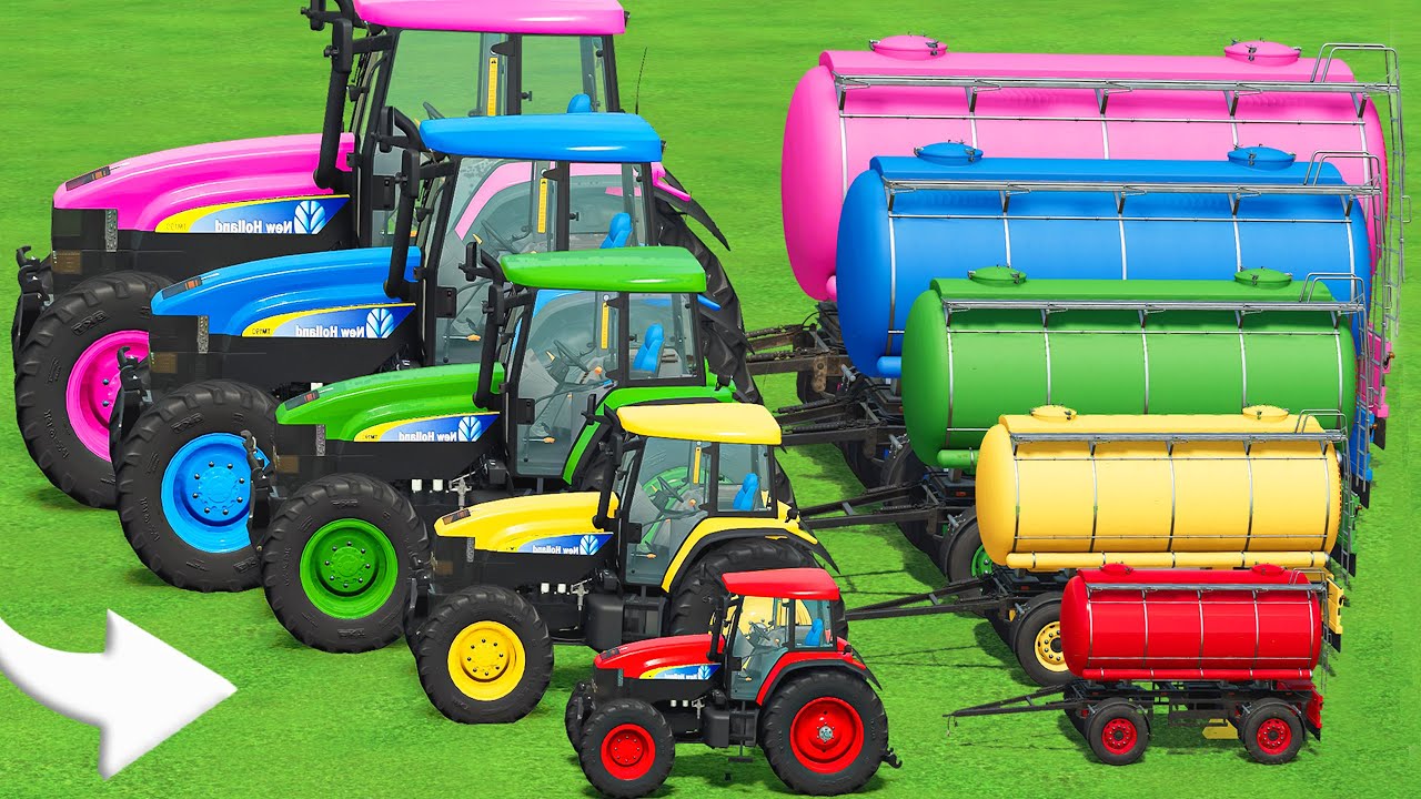 Mini and GIANT Tractors and Fruit Trains VS EXTREME MUDDY PARKOUR with PORTAL TRAP! FS25