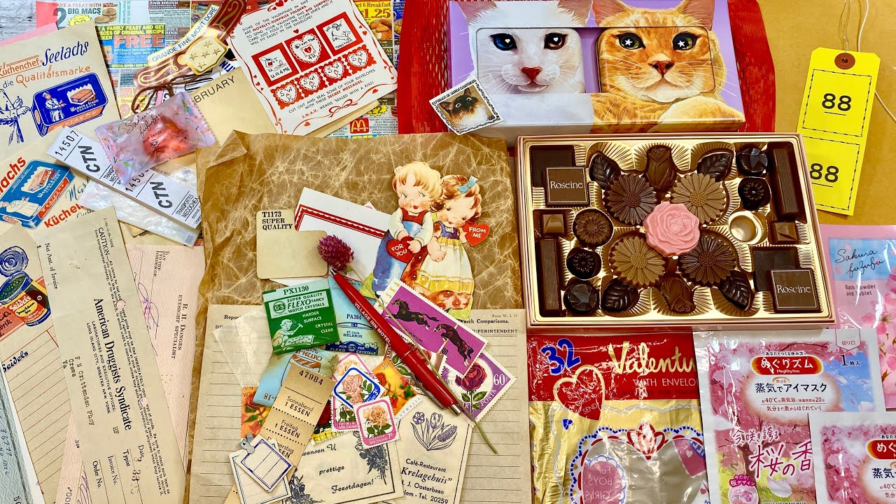 紙もの✨素敵便の開封♡海外ヴィンテージの紙たちと可愛いチョコレートをいただきました✨サプライズ便♪開封動画
