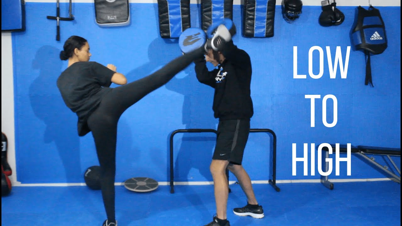 LOW TO HIGH ROUNDHOUSE KICK