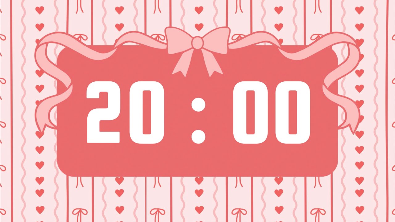 20 Minute Timer | With Alarm Bell & No Music | Hearts and Bows Coquette Theme 🎀 ❤️