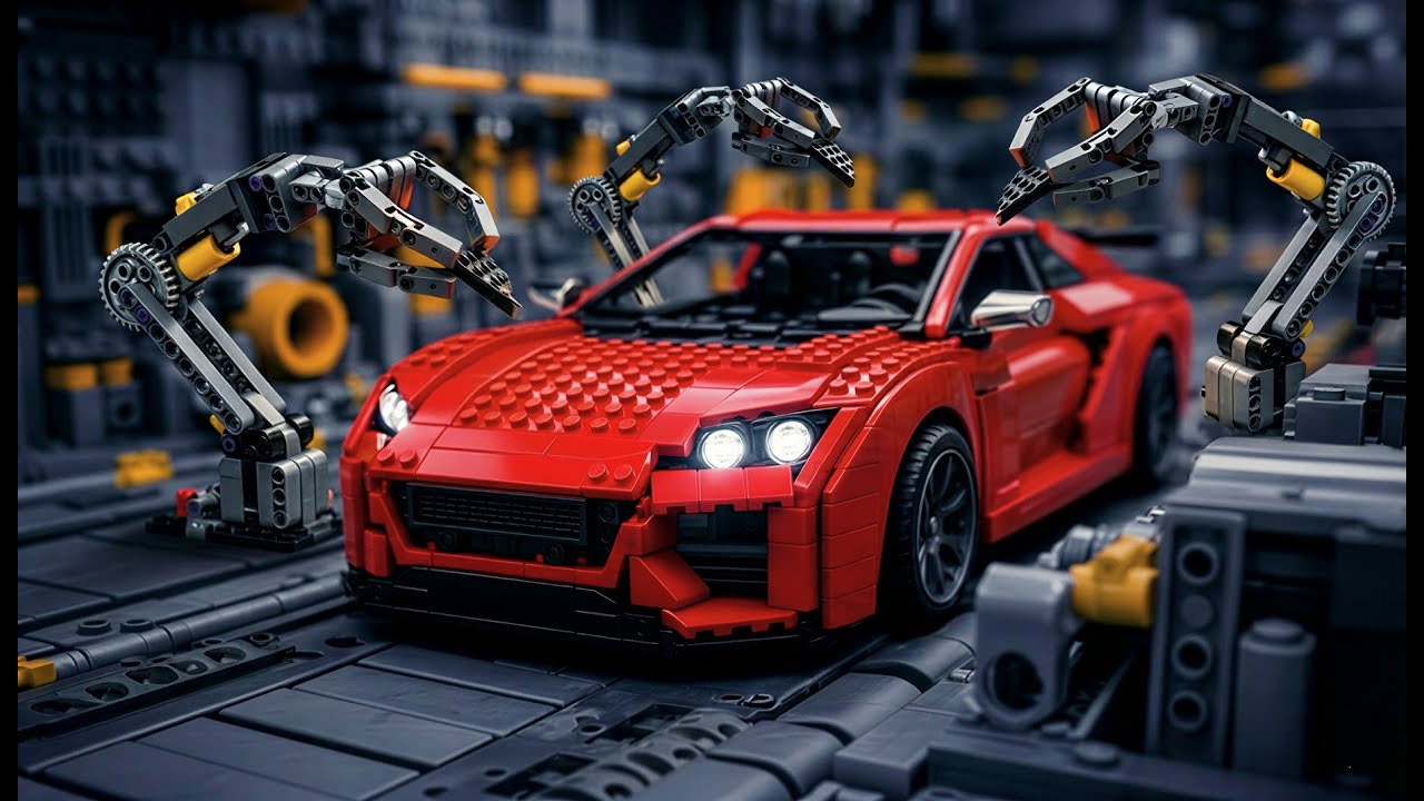 Manufacturing a Red LEGO Sports Car | ASMR Satisfying LEGO Factory