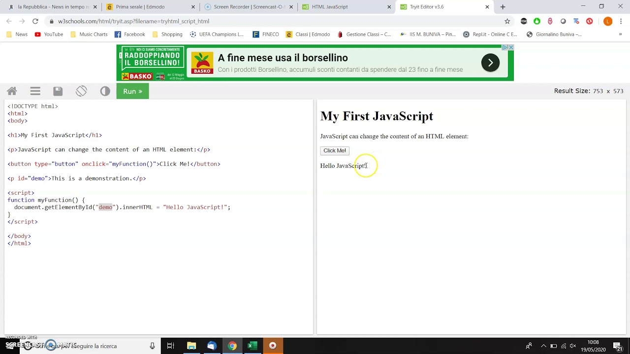 Esercizi introduttivi JavaScript