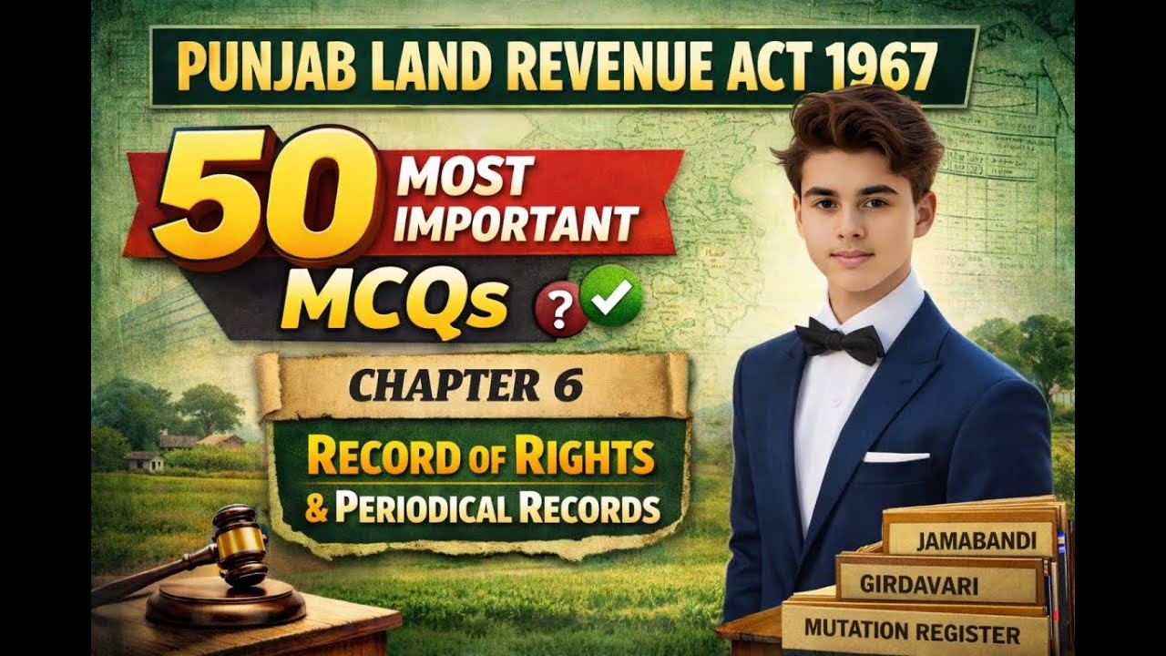 Punjab Land Revenue Act 1967 | 50 Most Important Solved MCQs Chapter 6 | for Competitive Exams