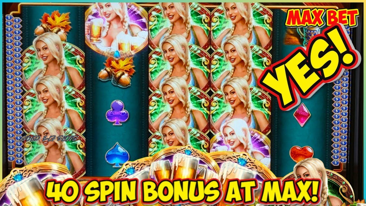 40 SPIN BONUS MAX BET + RETRIGGER INSANE! on Bier Haus Slot Machine!  WMS Classic - Live Play