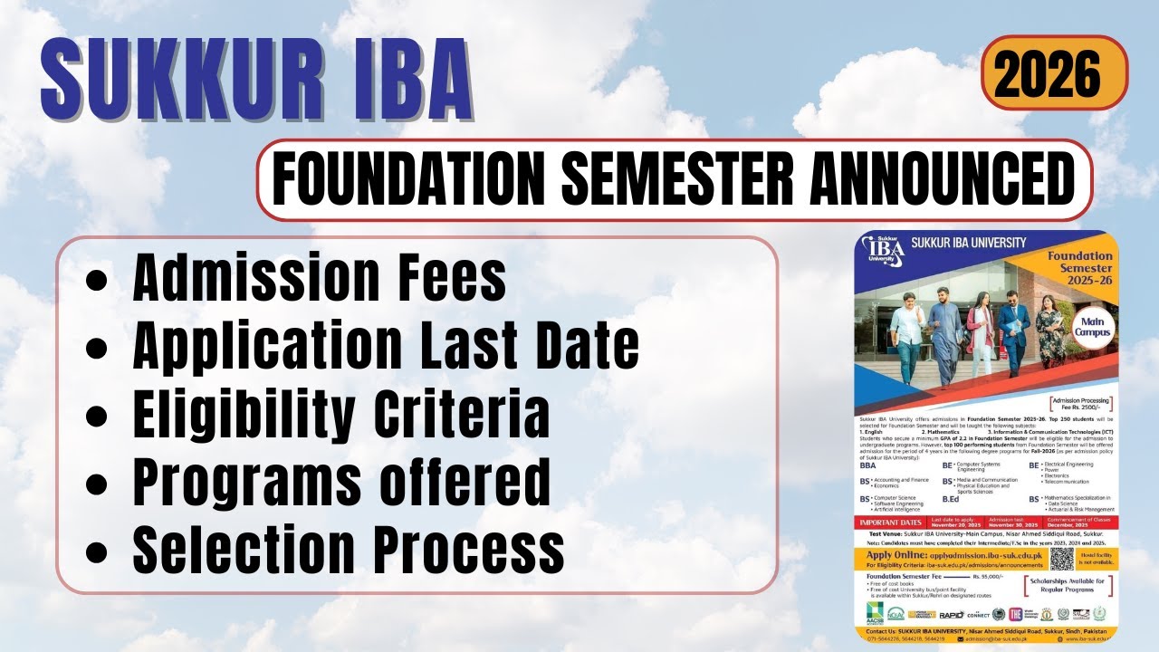 Sukkur IBA Foundation Semester Announced | Eligibility Criteria | Admission Fee | Complete detail |