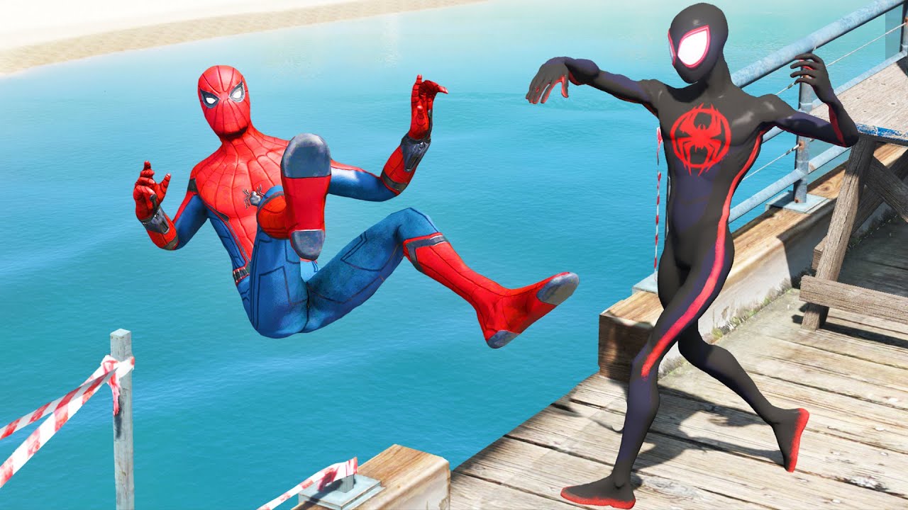 GTA 5 Spiderman x Miles Morales Epic Ragdolls Jumps and Fails Ep.5