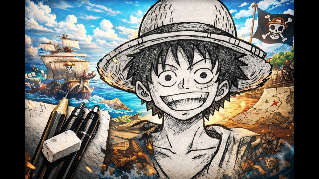 ⚓Luffy Speed Drawing Tutorial for Beginners 🏴‍☠️✏️