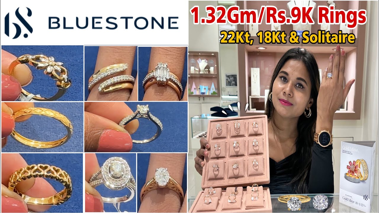Bluestone Gold Ring Starting 1.32Gm/Rs.9K Designs & Price| Latest Gold Diamond Ring Designs 2023