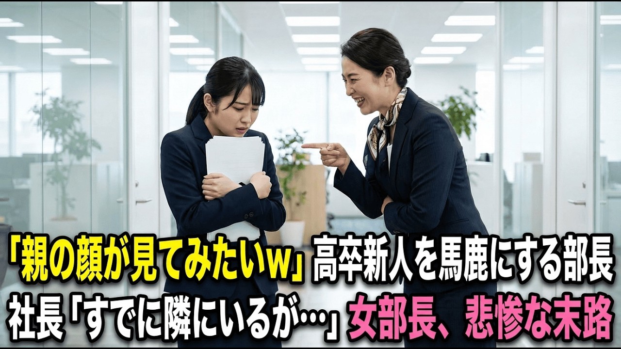 「親の顔が見てみたいw」高卒の私を嘲笑う女部長。「すでに隣にいるが…」隣の父が名乗った瞬間、空気は凍結。女部長人生終了ｗ