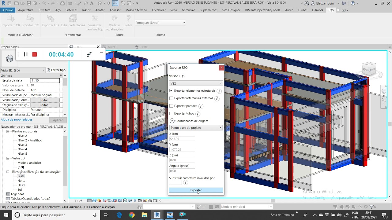 Como levar modelagem estrutural do Revit para o TQS utilizando plugin