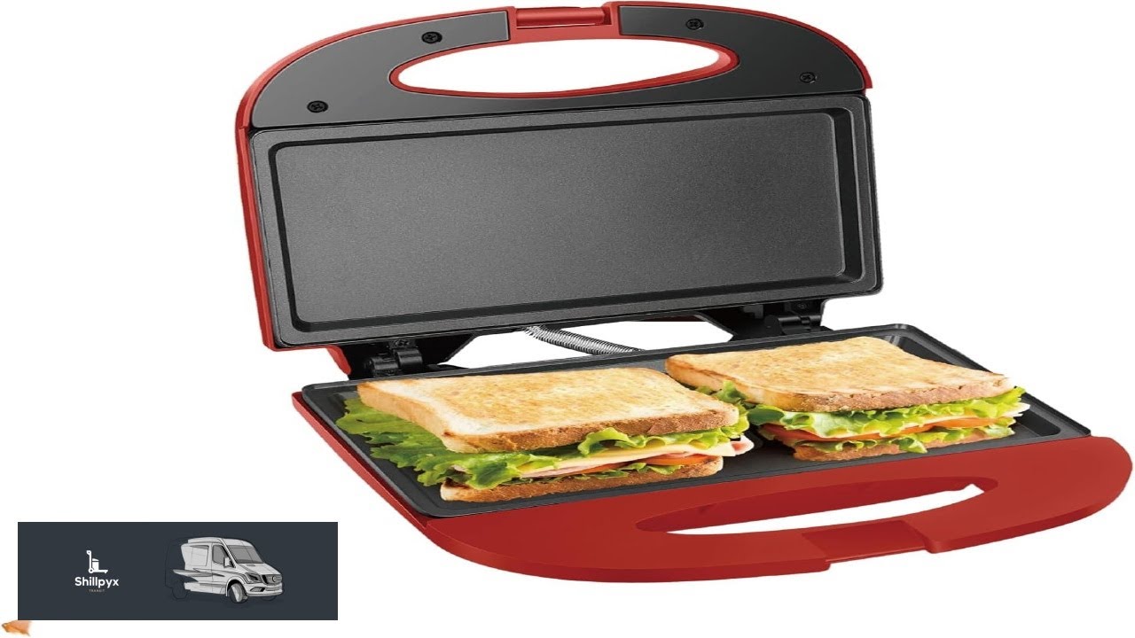 Bene Casa Red Nonstick Flat Grill Sandwich Maker Includes Cool touch