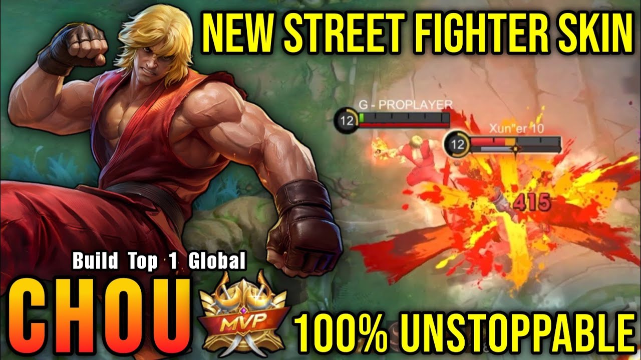 100% Unstoppable!! Chou x Ken New STREET FIGHTER Skin!! - Build Top 1 Global Chou ~ MLBB