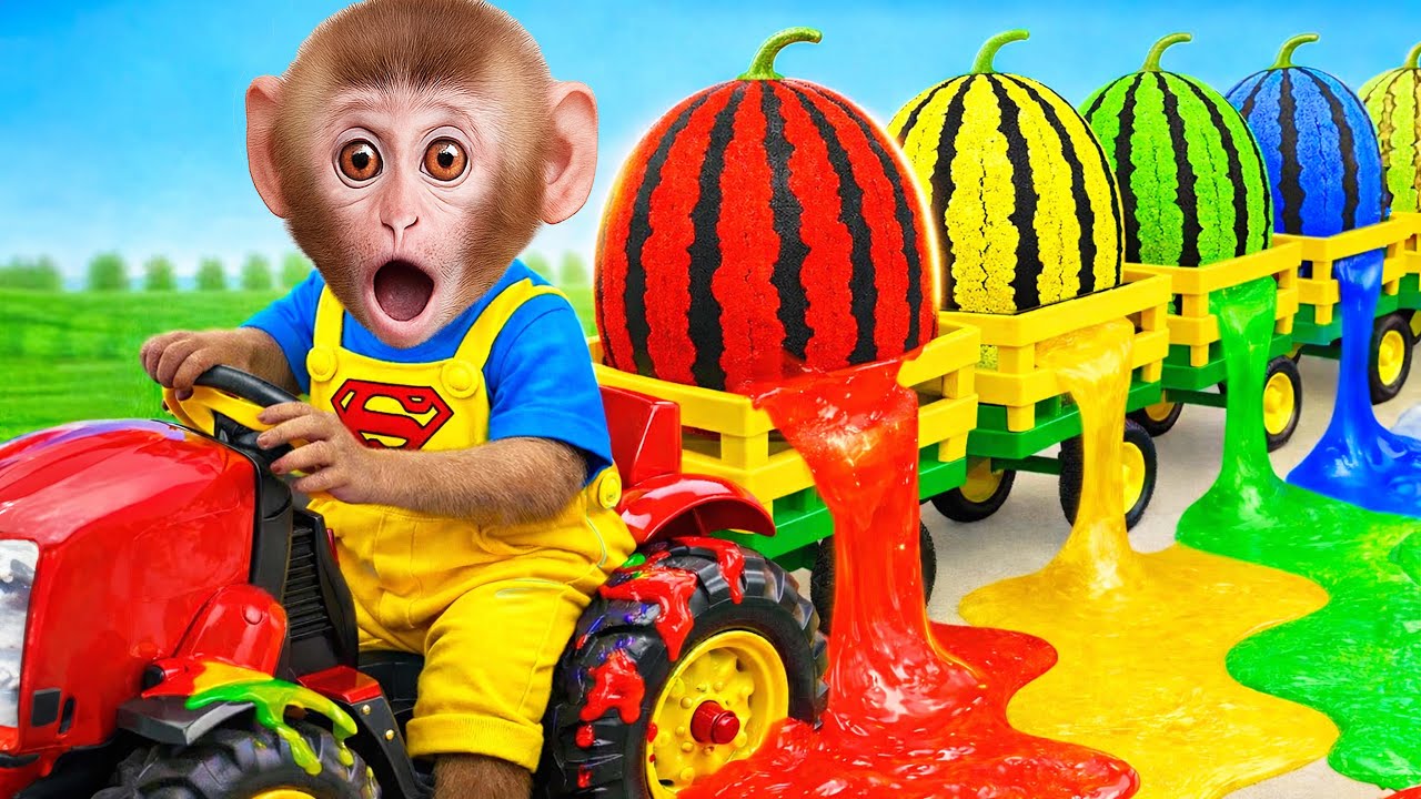 MONO BABA ESP desayuna, cosecha frutas y nada con sus mejores amigos | Actividades divertidas