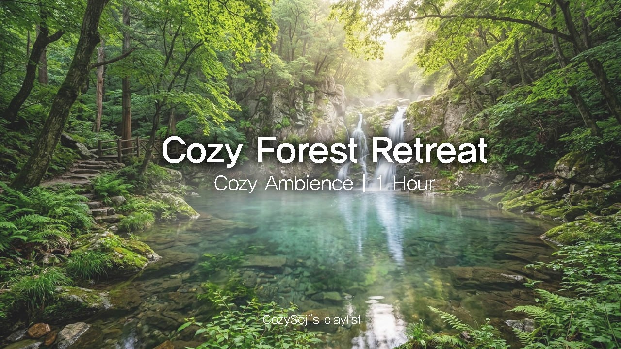 [Cozysoji : Playlist#3]Cozy Forest Retreat 🌲 | Waterfall Ambience | Study, Relax(cozy music, 60min)