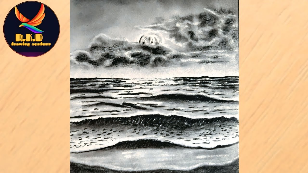Sunset sea pencil drawing/realistic ocean pencil drawing 