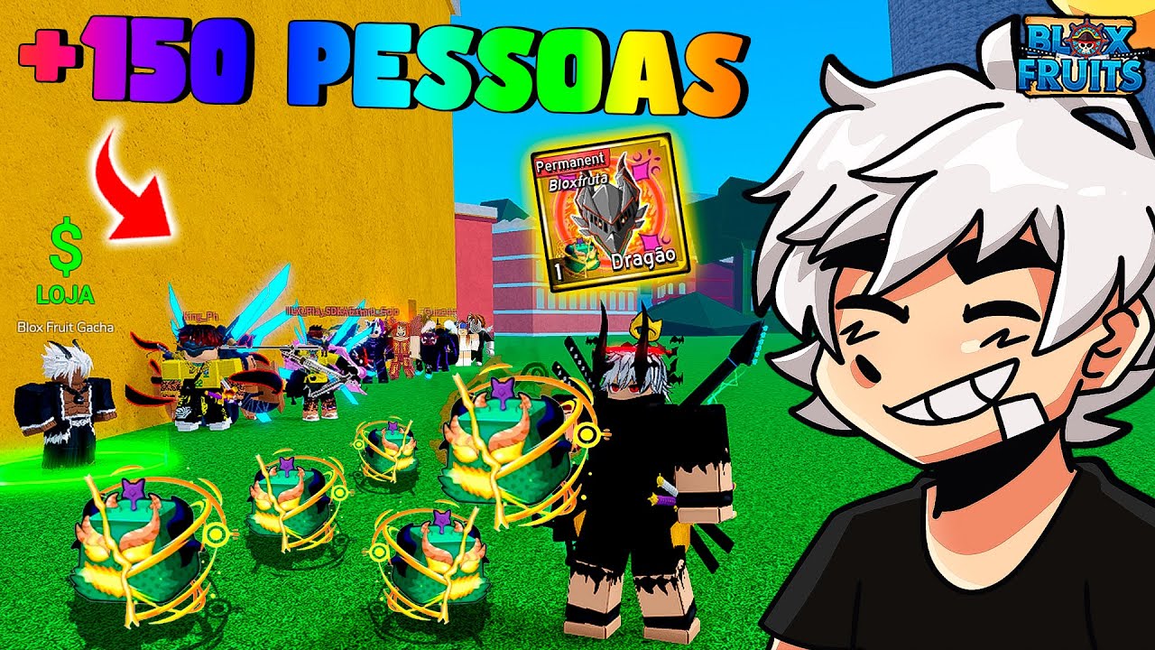 MAIS de 150 PESSOAS GIRANDO FRUTA e QUEM PEGAR a MELHOR GANHA 1 DRAGON PERM NO BLOX FRUITS!!🐲❄️