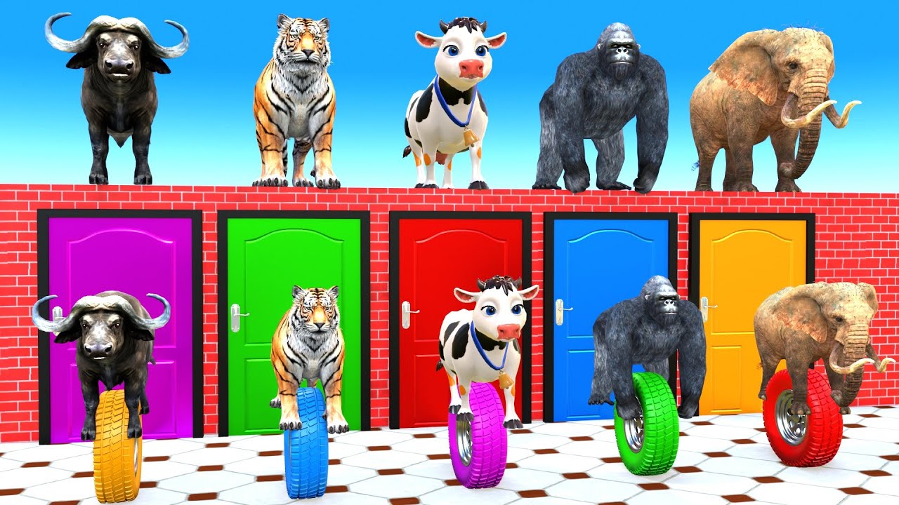 Long Slide Game With Cow Elephant Gorilla Hippopotamus Tiger 3d Animal Game Funny 3d Animals